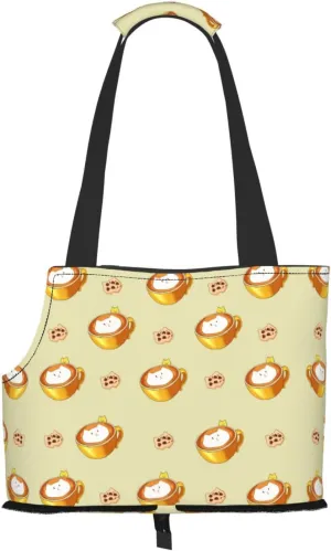 Cartoon Cat Coffee Printed Pet Shoulder Bag, Specially Designed for Small Dogs and Cats, Multifunctional Shoulder and Handbag
