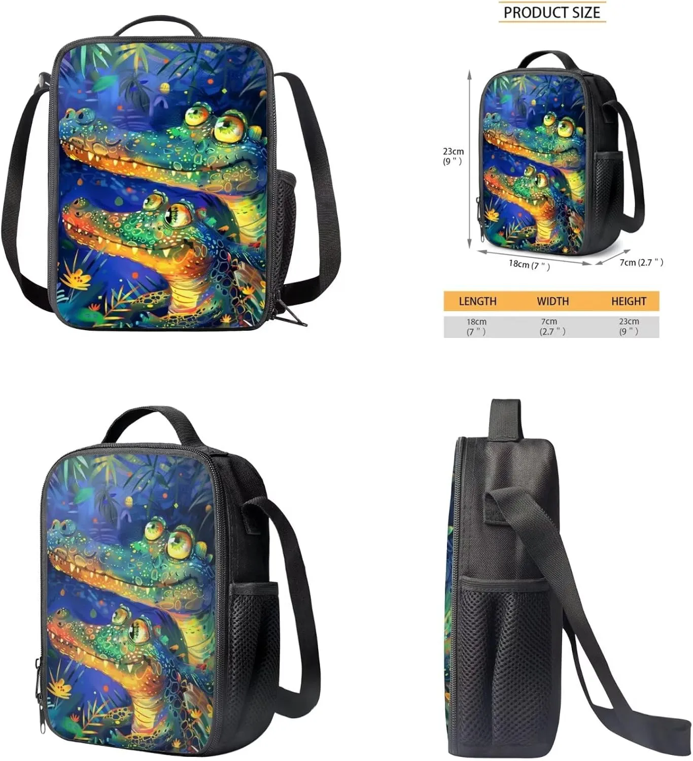 Cartoon Crocodile Backpack for Boys Kids Backpack with Lunch Box Water Bottle Bag and Pencil Holder for Desk 4PCS Bookbag Set for School 17 inch School Bag with Side Pocket for Elementary Boys