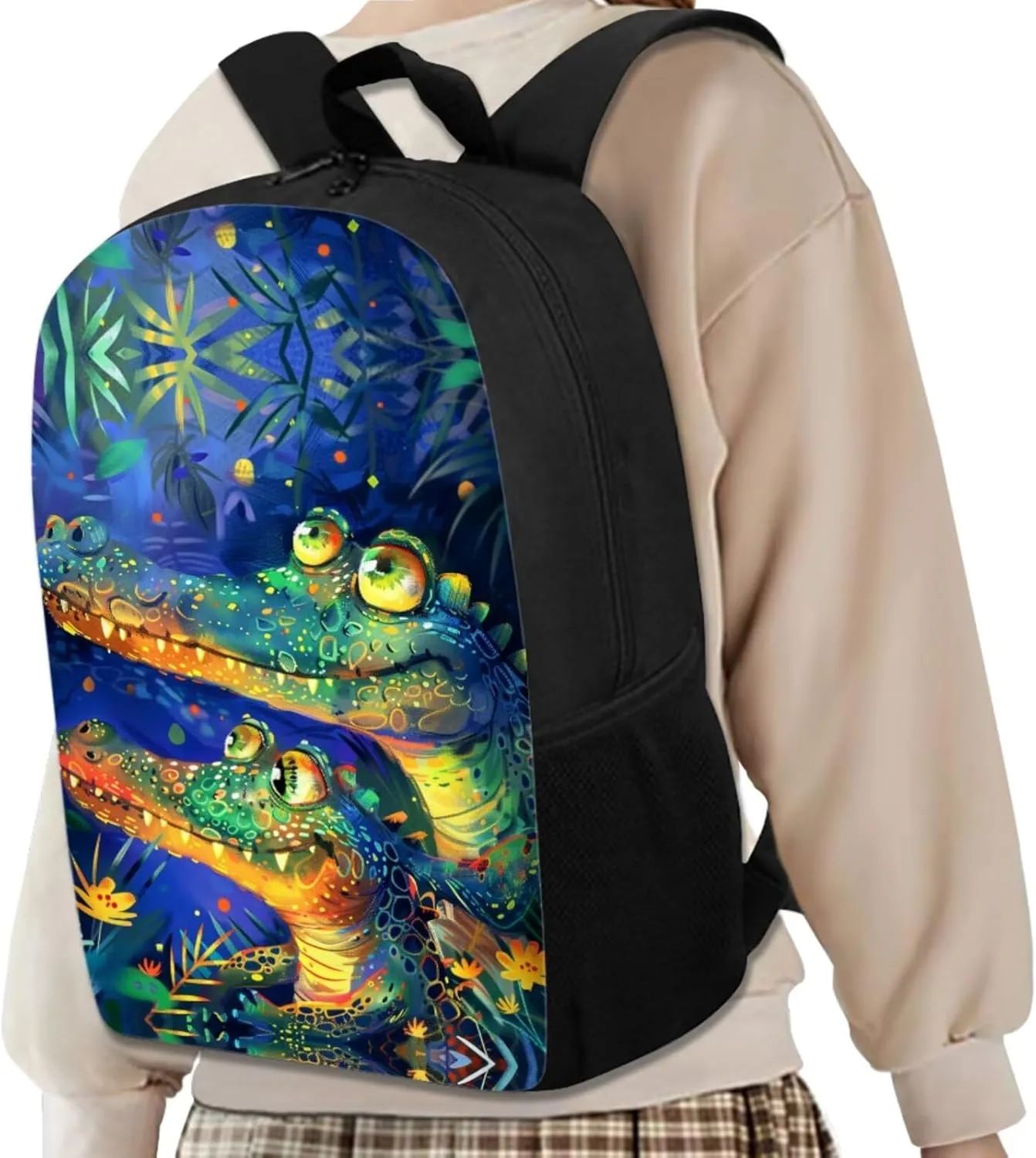 Cartoon Crocodile Backpack for Boys Kids Backpack with Lunch Box Water Bottle Bag and Pencil Holder for Desk 4PCS Bookbag Set for School 17 inch School Bag with Side Pocket for Elementary Boys