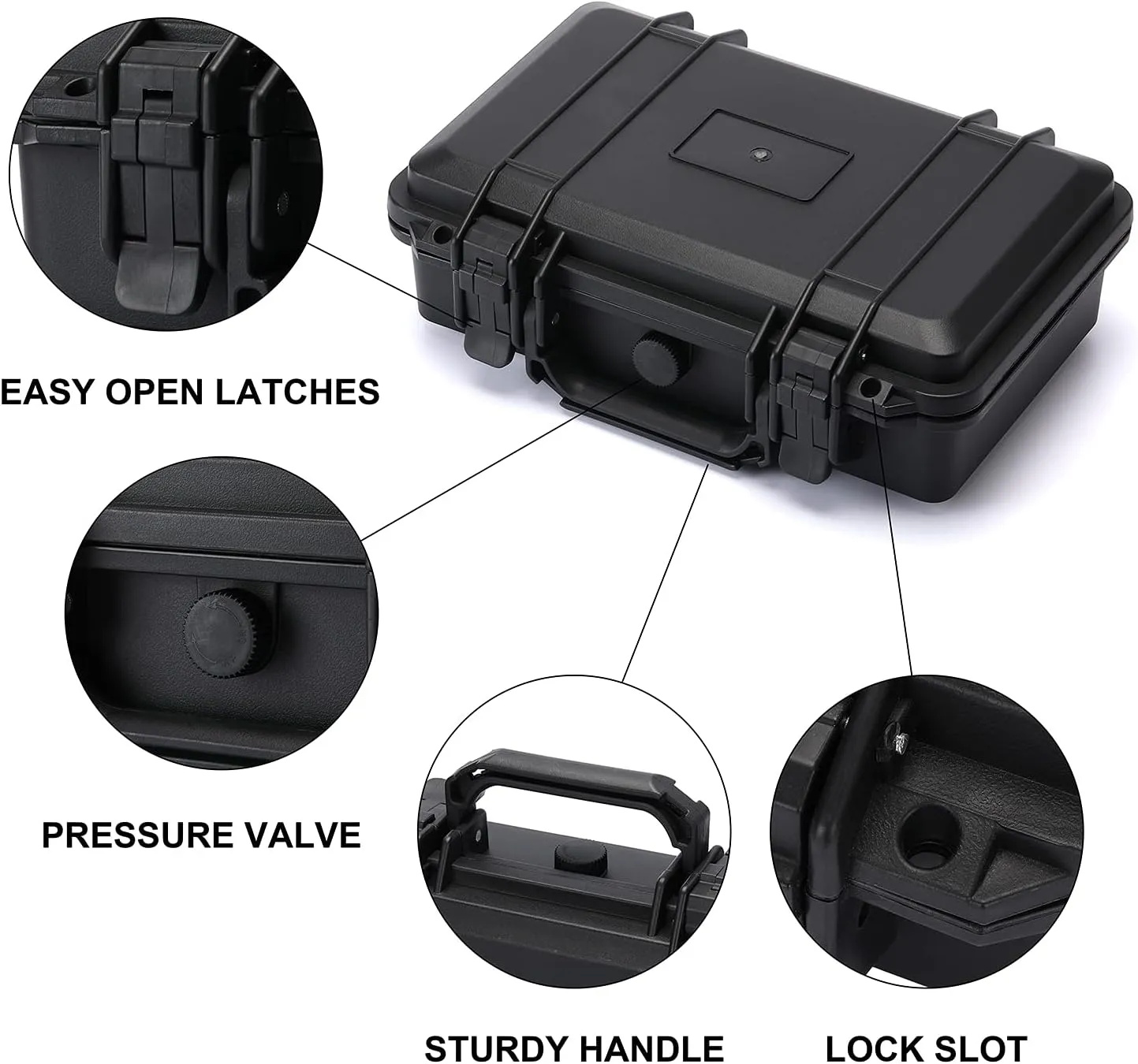 CASOMAN 11.5-Inch Black Compact Waterproof Storage Box, IP67 Waterproof & Dustproof, Customizable Foam, 3.6L Capacity