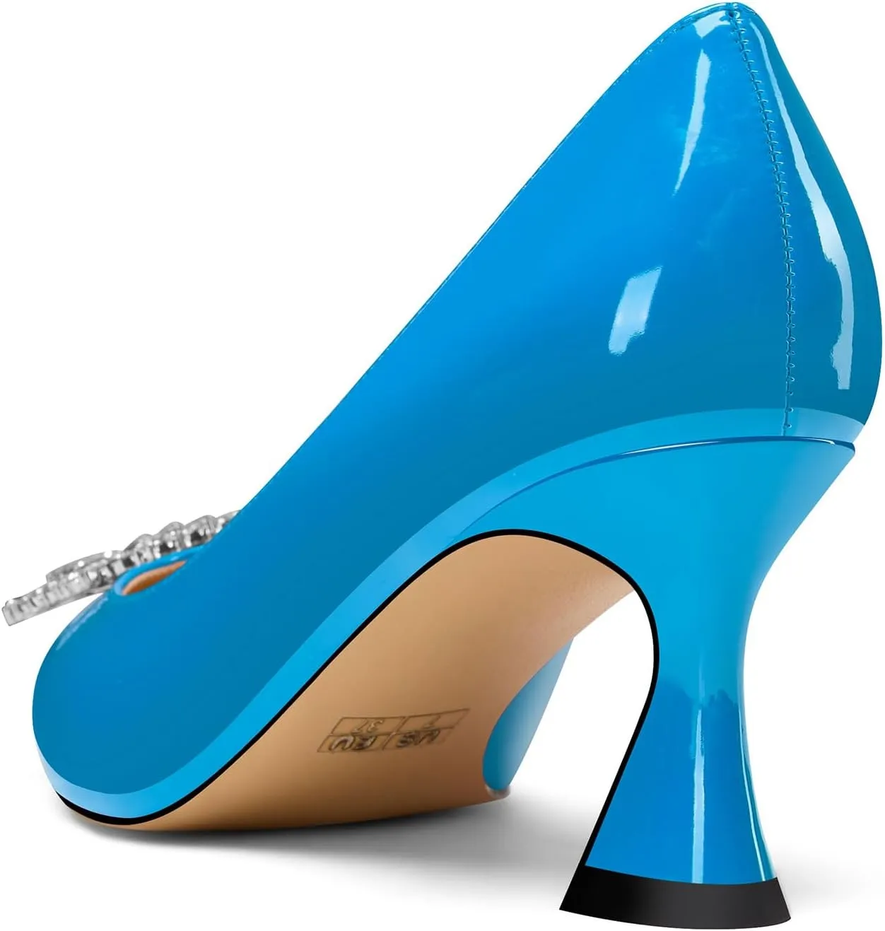 Castamere Womens Mid Heel Pointed Toe Slip-on Rhinestone Crystal Pumps Wedding Prom Patent Leather 2.6 Inches Heels