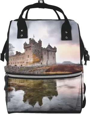Castle Near Lake Stones Diaper Bag Essentials Travel Tote Nappy Backpack Large Capacity Mummy Backpack Multifunction Waterproof Teacher Nurse Bag 15.7 inch Work laptop Bags