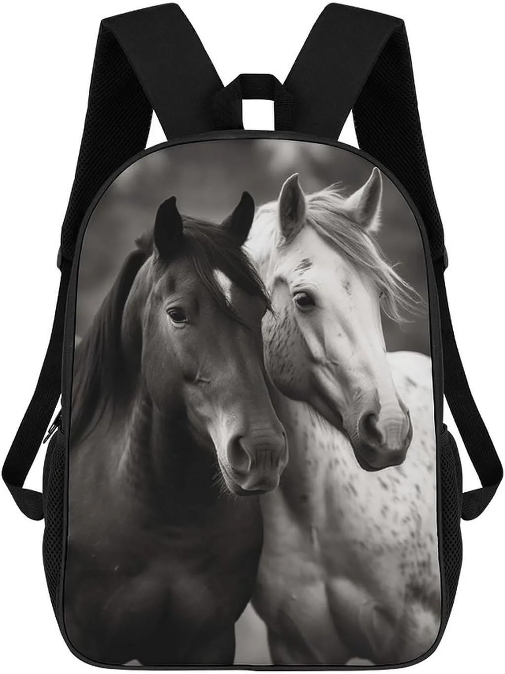 Casual Backpack for Men Women Waterproof Lightweight Daypack Travel Laptop Bag Black And White Horses