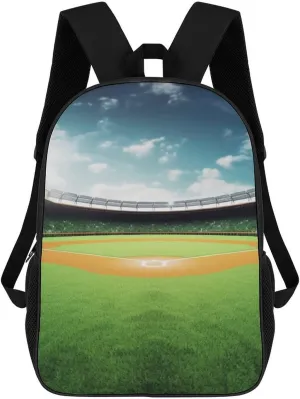 Casual Backpack for Men Women Waterproof Lightweight Daypack Travel Laptop Bag Green Baseball Field Backdrop