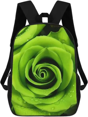 Casual Backpack for Men Women Waterproof Lightweight Daypack Travel Laptop Bag Green Rose