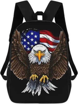 Casual Backpack for Men Women Waterproof Lightweight Daypack Travel Laptop Bag USA Flag Patriotic Eagle