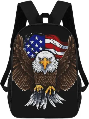 Casual Backpack for Men Women Waterproof Lightweight Daypack Travel Laptop Bag USA Flag Patriotic Eagle