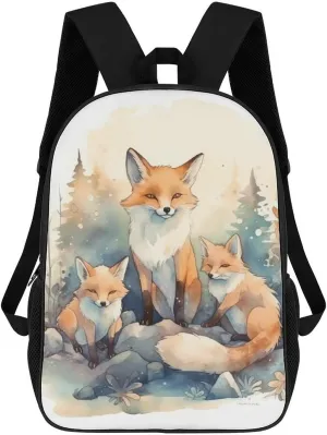 Casual Backpack for Men Women Waterproof Lightweight Daypack Travel Laptop Bag Watercolor Fox