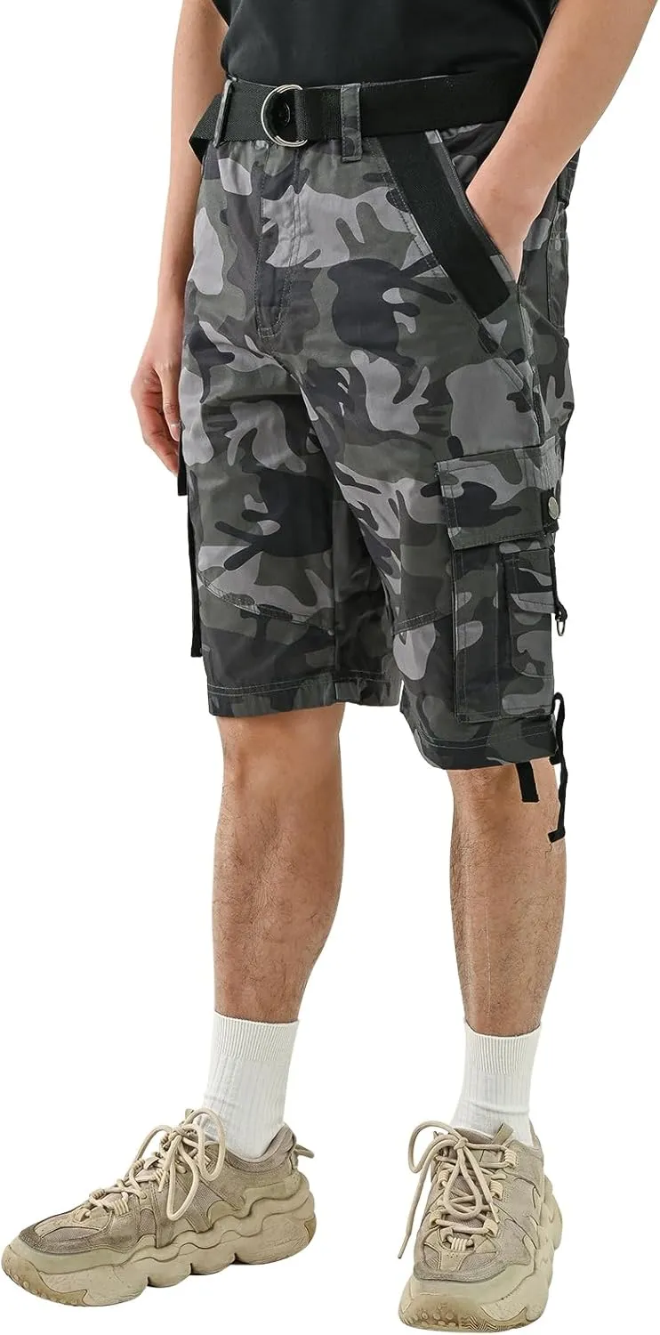 Casual Cargo Shorts for Men Sports & Outdoors Cargo Hiking Pants Fishing & Camping & Golf with Belt (Black/Khaki/Camo)