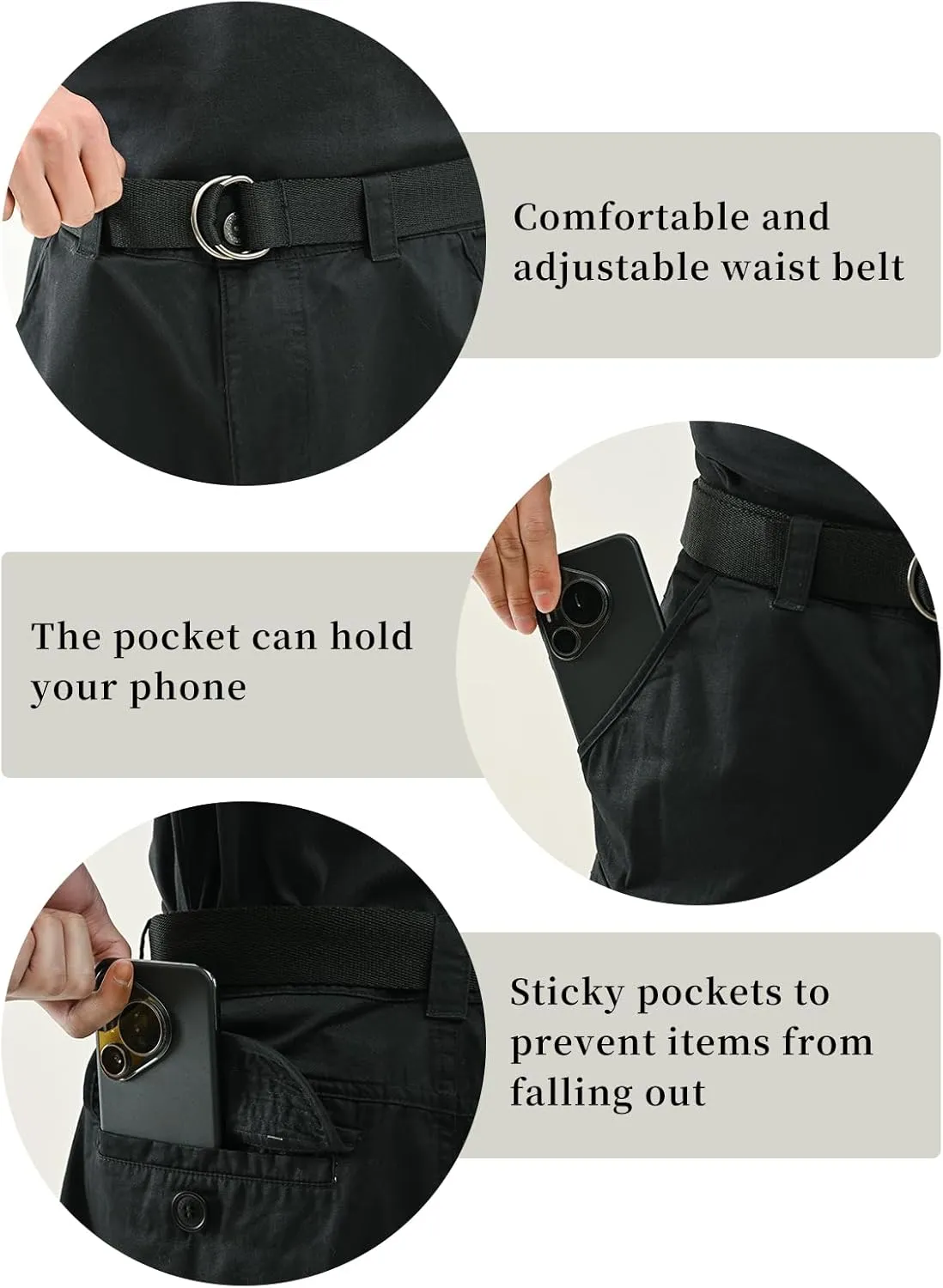 Casual Cargo Shorts for Men Sports & Outdoors Cargo Hiking Pants Fishing & Camping & Golf with Belt (Black/Khaki/Camo)