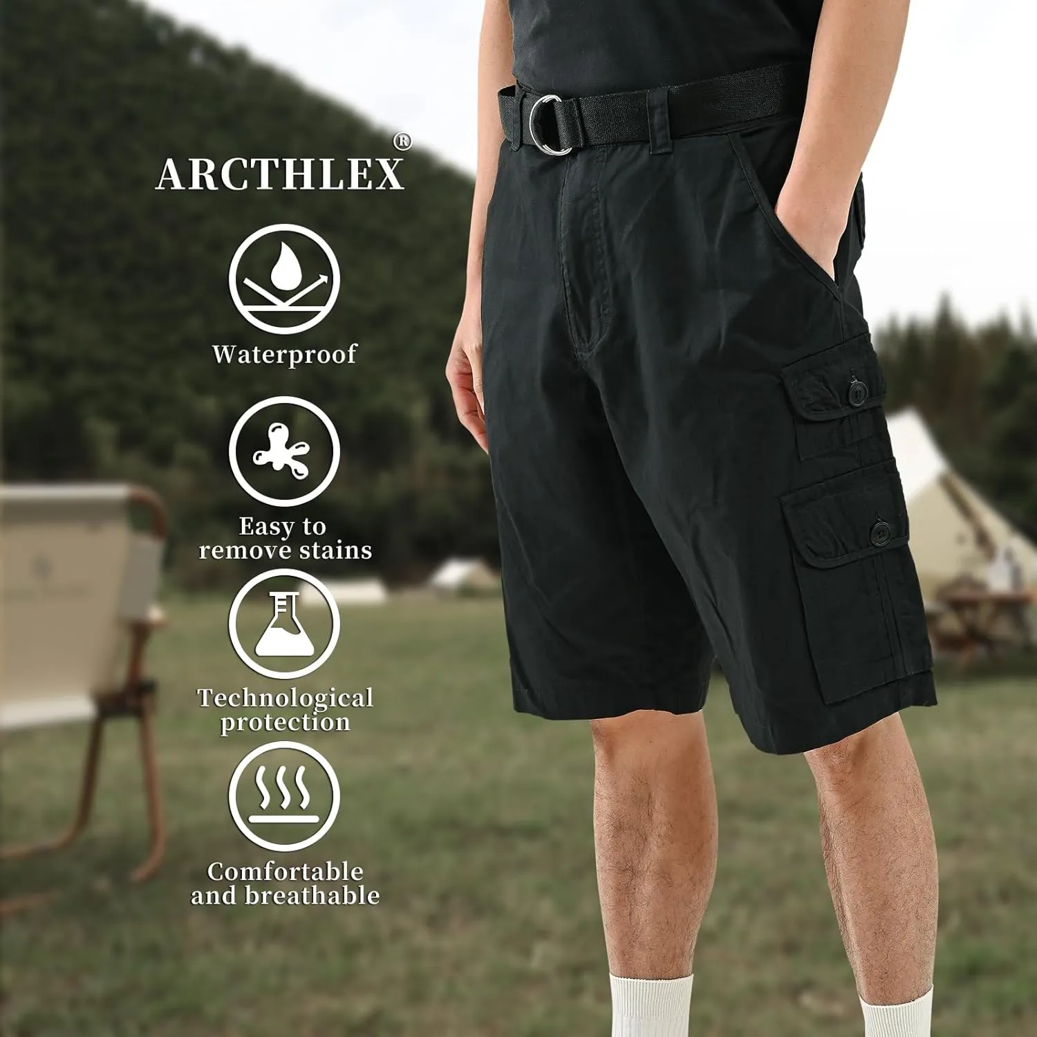 Casual Cargo Shorts for Men Sports & Outdoors Cargo Hiking Pants Fishing & Camping & Golf with Belt (Black/Khaki/Camo)