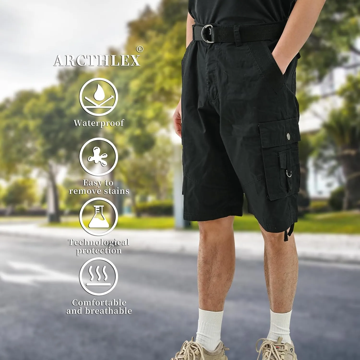 Casual Cargo Shorts for Men Sports & Outdoors Cargo Hiking Pants Fishing & Camping & Golf with Belt (Black/Khaki/Camo)