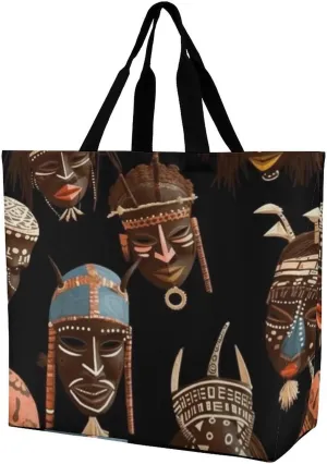 Casual Large-capacity Shoulder Bags,African Ritual Ethnic Tribal Print Reusable Shopping Bags,multi-function Large Shopping Bag
