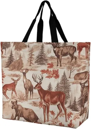 Casual Large-capacity Shoulder Bags,Animal Wilderness Bear Deer Print Reusable Shopping Bags,multi-function Large Shopping Bag