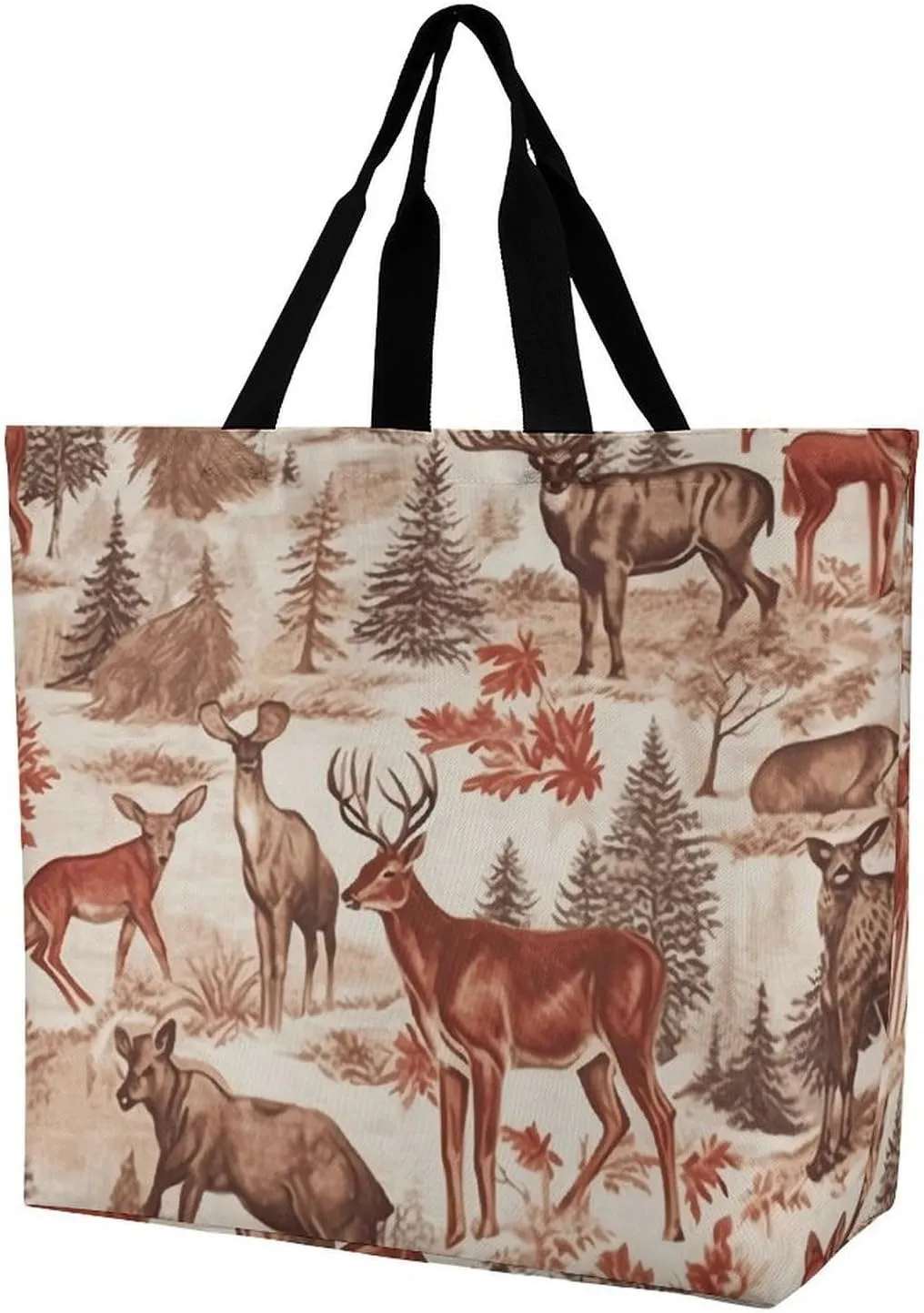 Casual Large-capacity Shoulder Bags,Animal Wilderness Bear Deer Print Reusable Shopping Bags,multi-function Large Shopping Bag