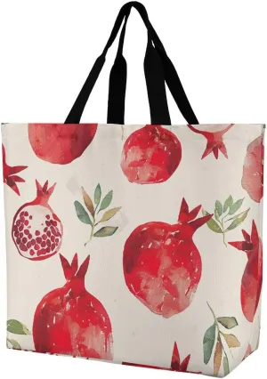 Casual Large-capacity Shoulder Bags,Red Pomegranate Pattern Print Reusable Shopping Bags,multi-function Large Shopping Bag