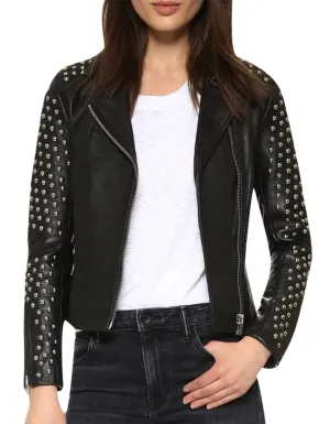 Casual Studded Biker Black Leather Jacket