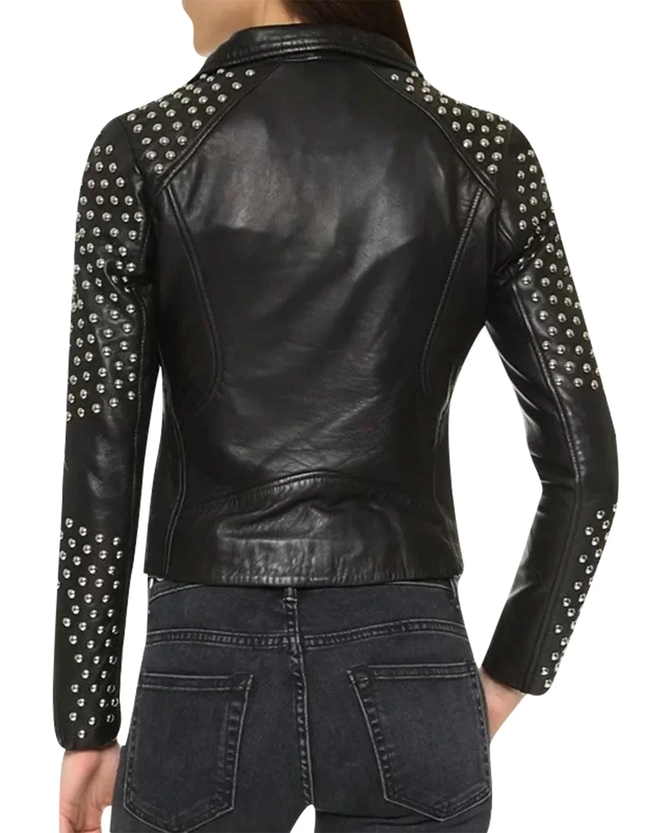 Casual Studded Biker Black Leather Jacket