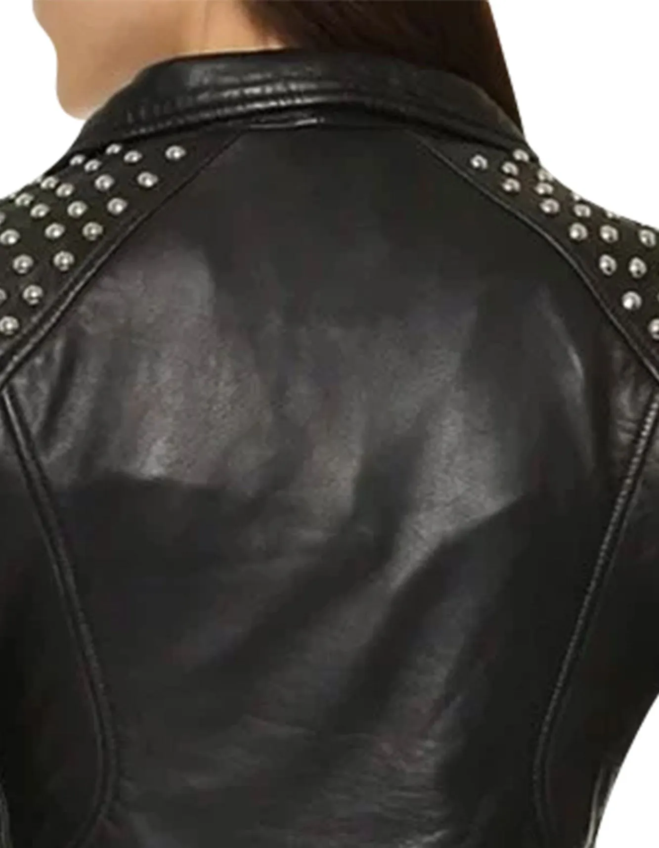 Casual Studded Biker Black Leather Jacket