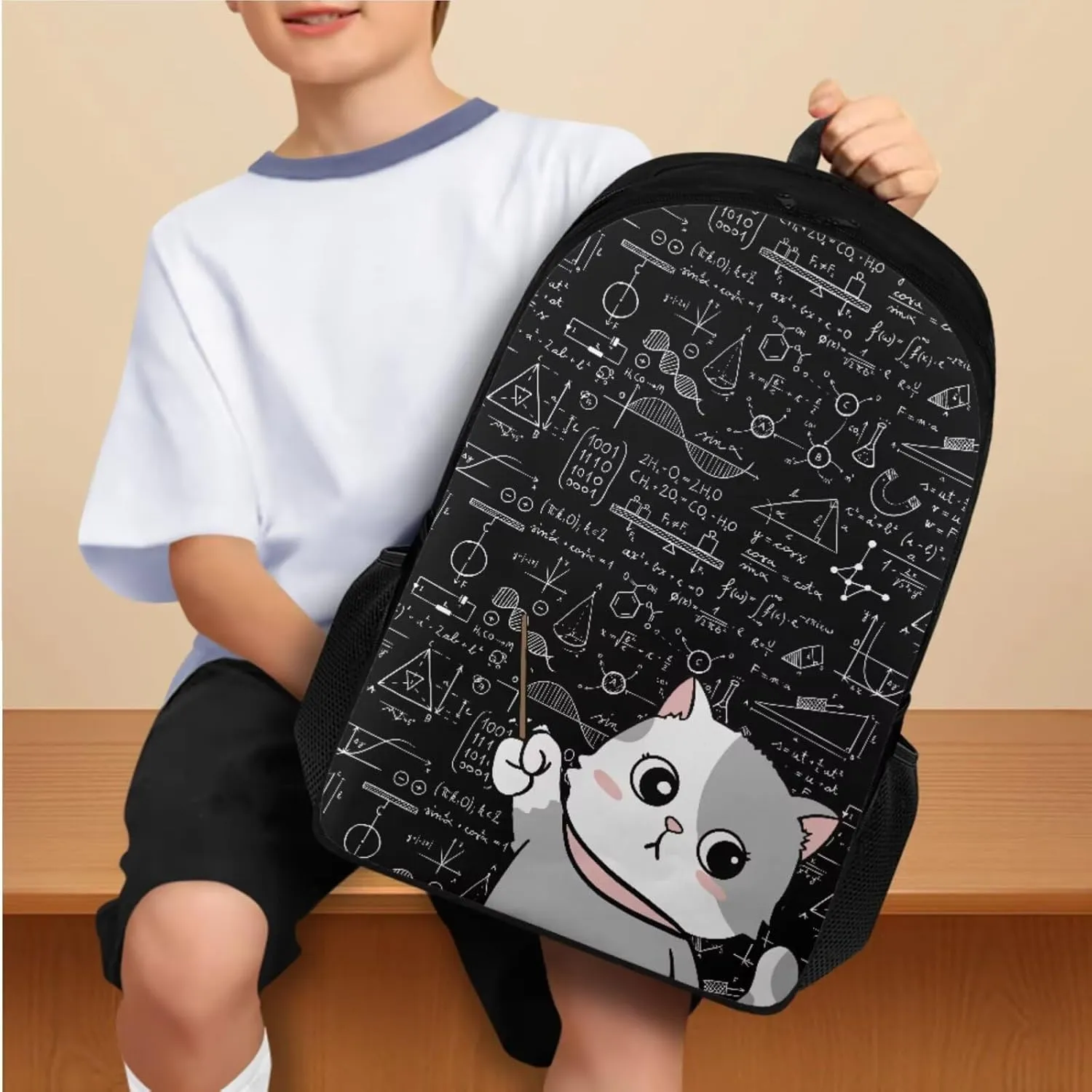 Cat Backpack for School Girls Backpack with Lunch Box and Cute Pencil Case Sturdy Bookbag for Elementary School Girls 17" Large School Bag with Compartments Back to School Gifts for Students