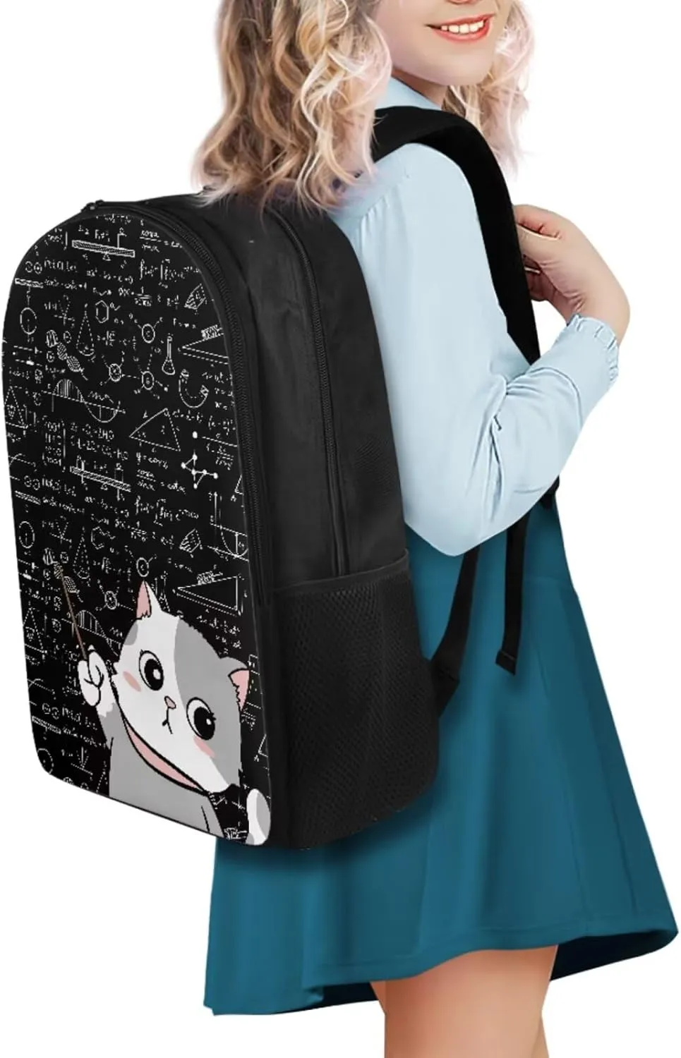 Cat Backpack for School Girls Backpack with Lunch Box and Cute Pencil Case Sturdy Bookbag for Elementary School Girls 17" Large School Bag with Compartments Back to School Gifts for Students