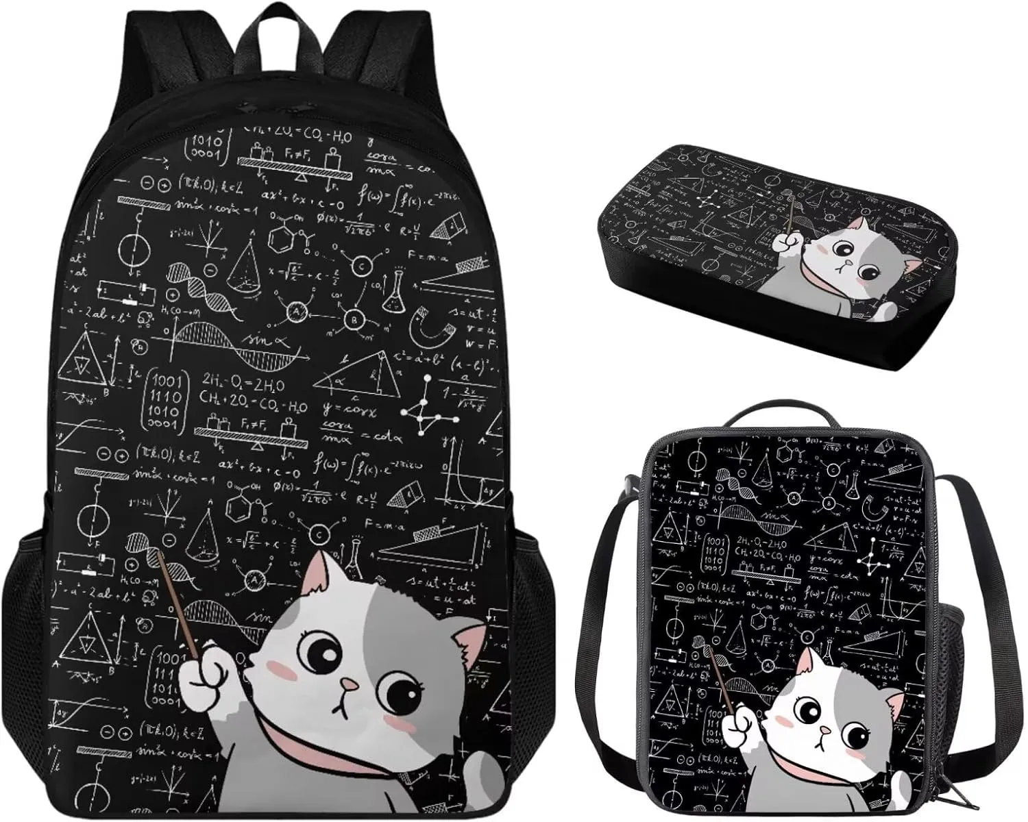 Cat Backpack for School Girls Backpack with Lunch Box and Cute Pencil Case Sturdy Bookbag for Elementary School Girls 17" Large School Bag with Compartments Back to School Gifts for Students