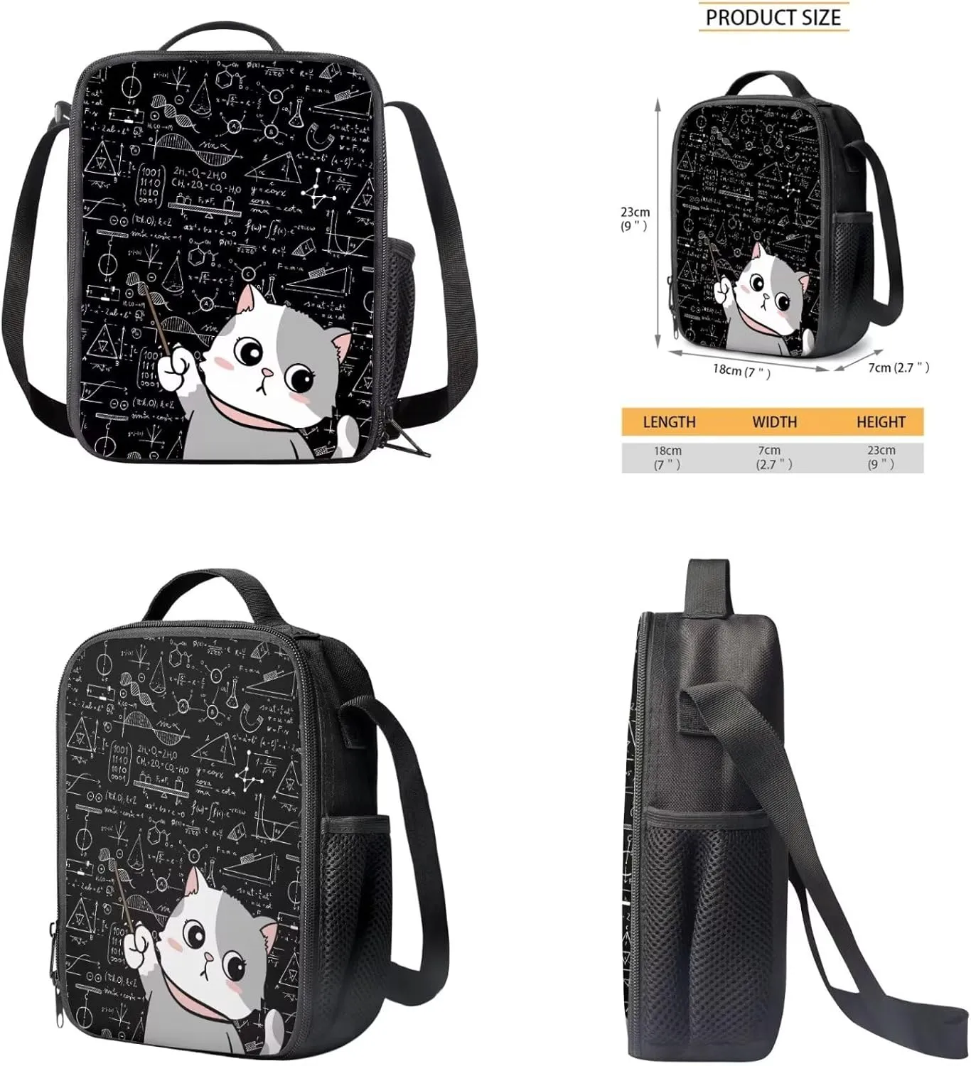 Cat Backpack for School Girls Backpack with Lunch Box and Kawaii Pencil Case 3PCS Casual Daypack Backpacks Cute Bookbag with Front Pocket 15 inch Large Capacity School Bag for Elementary Girls