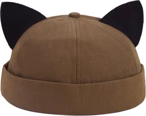 Cat Ear Docker Cap Brimless Hats Beanie for Women Men Skull Cap Worker Sailor Cap Rolled Cuff Retro Docker Hat