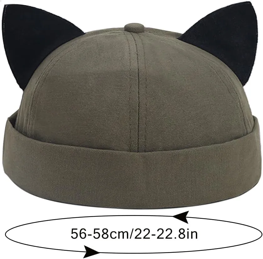 Cat Ear Docker Cap Brimless Hats Beanie for Women Men Skull Cap Worker Sailor Cap Rolled Cuff Retro Docker Hat