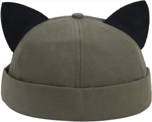 Cat Ear Docker Cap Brimless Hats Beanie for Women Men Skull Cap Worker Sailor Cap Rolled Cuff Retro Docker Hat