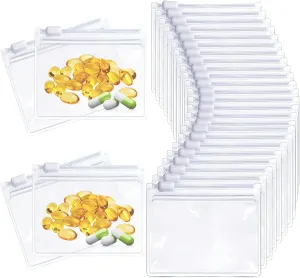 CertBuy 100 Pcs Pill Pouch Bags Zippered Reusable Pill Pouch, Pill Baggies Clear Plastic Pill Bags Self Sealing Travel Medicine Organizer Storage with Slide Lock for Pills and Small Items 7.6 x 7CM