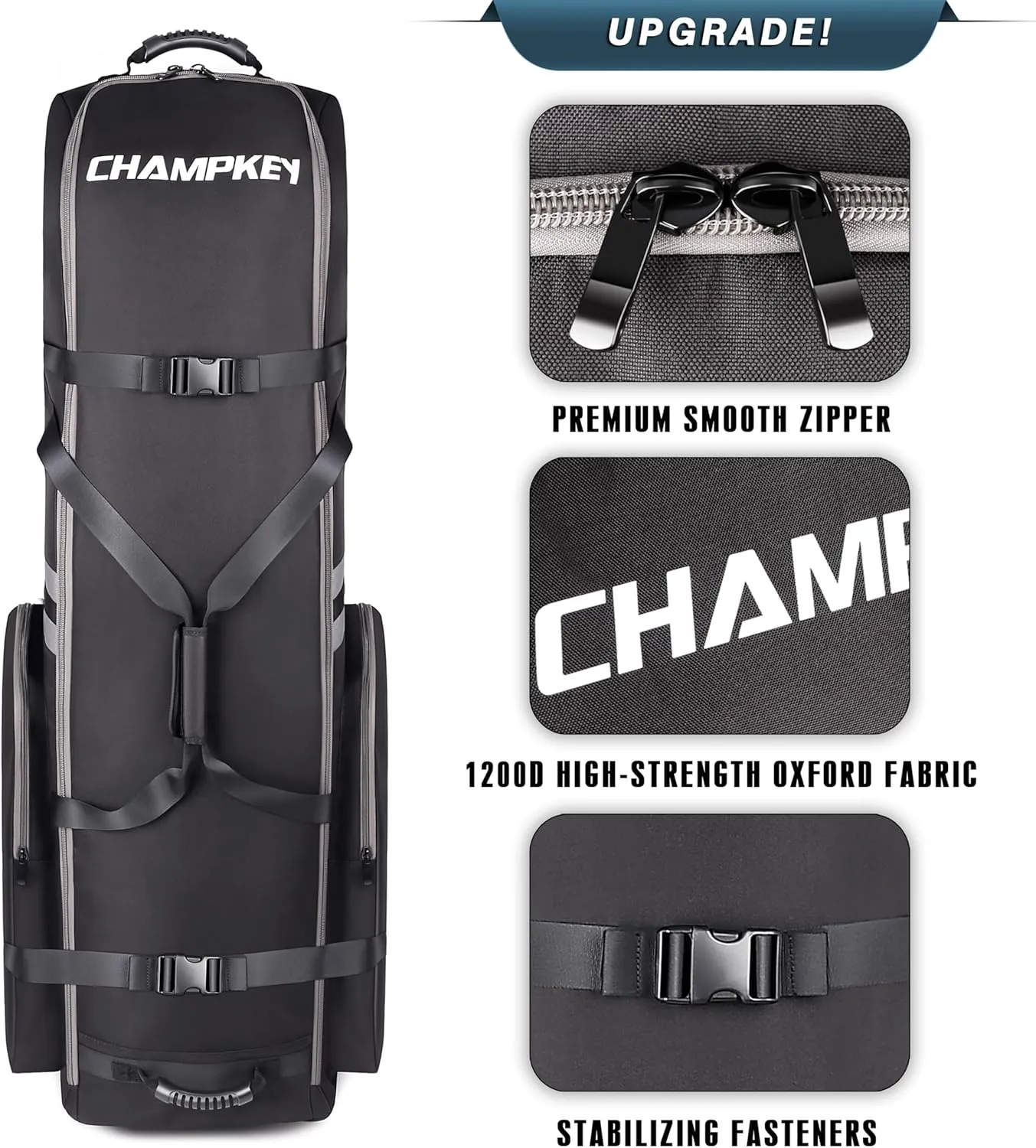 CHAMPKEY Premium Soft-Padded Golf Travel Bag with Anti-Impact Support System - 1200D Oxford Fabric Golf Travel Cover