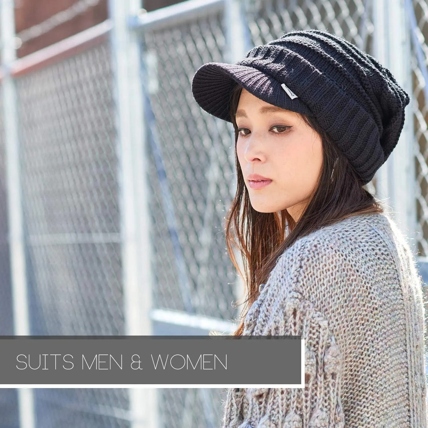 CHARM Slouchy Beanie Brim Hat - Mens Slouch Cap Womens Slouchy Knit w/Visor