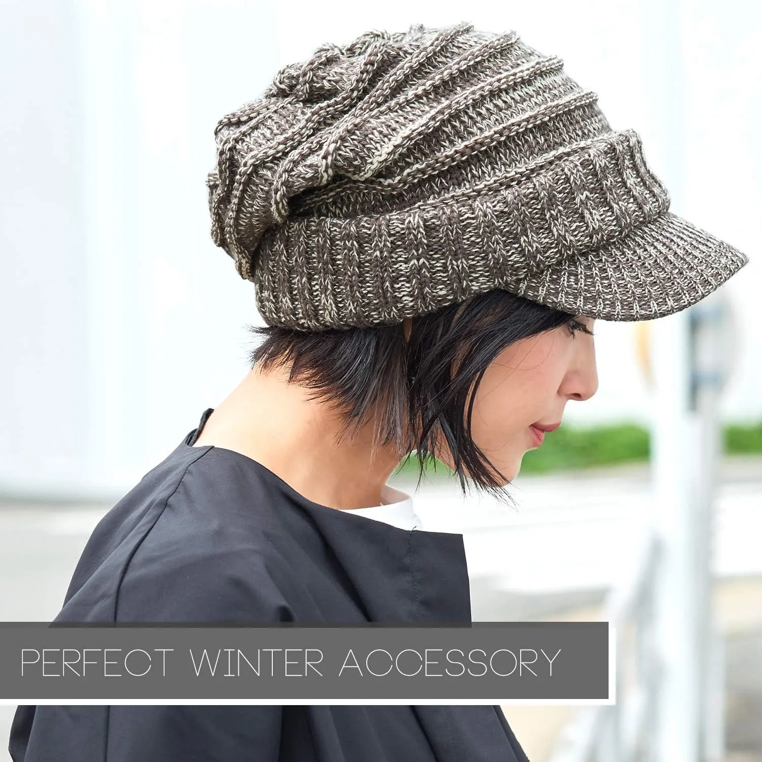 CHARM Slouchy Beanie Brim Hat - Mens Slouch Cap Womens Slouchy Knit w/Visor