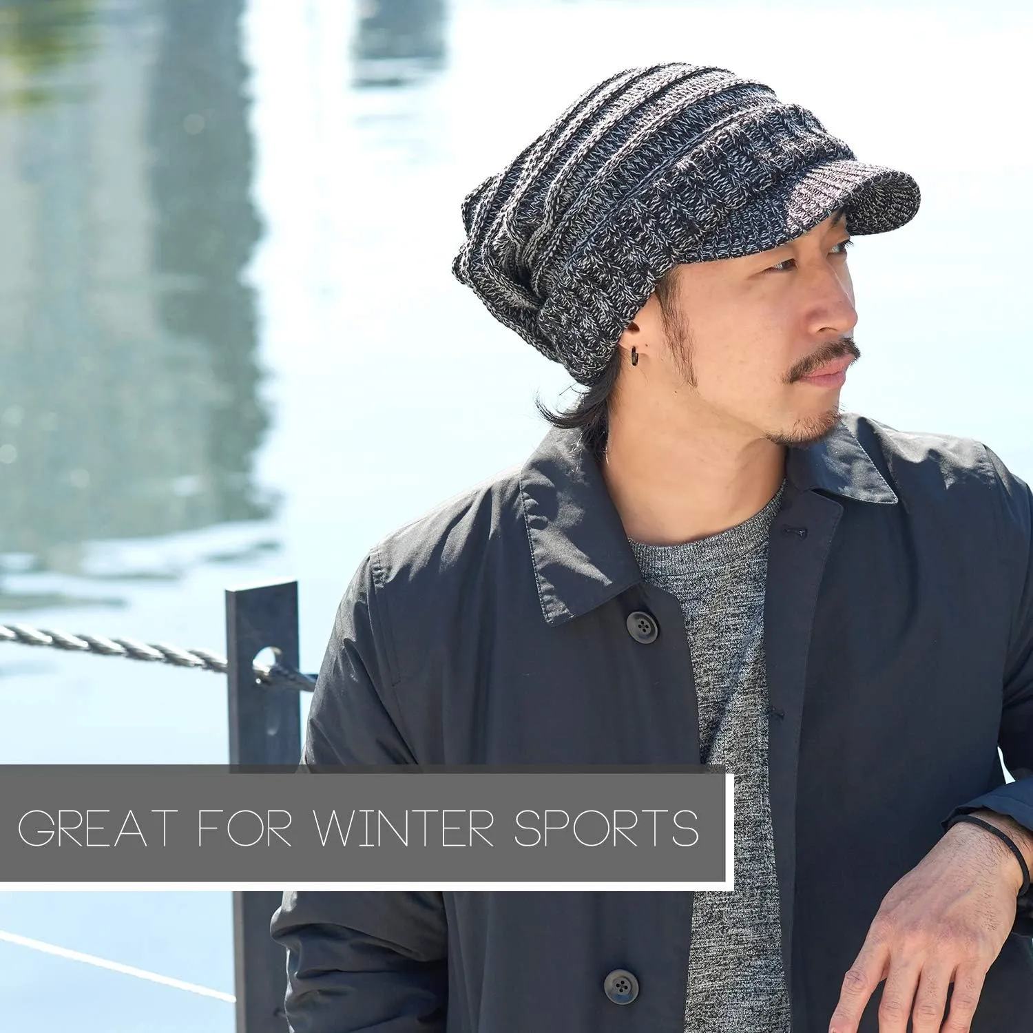 CHARM Slouchy Beanie Brim Hat - Mens Slouch Cap Womens Slouchy Knit w/Visor