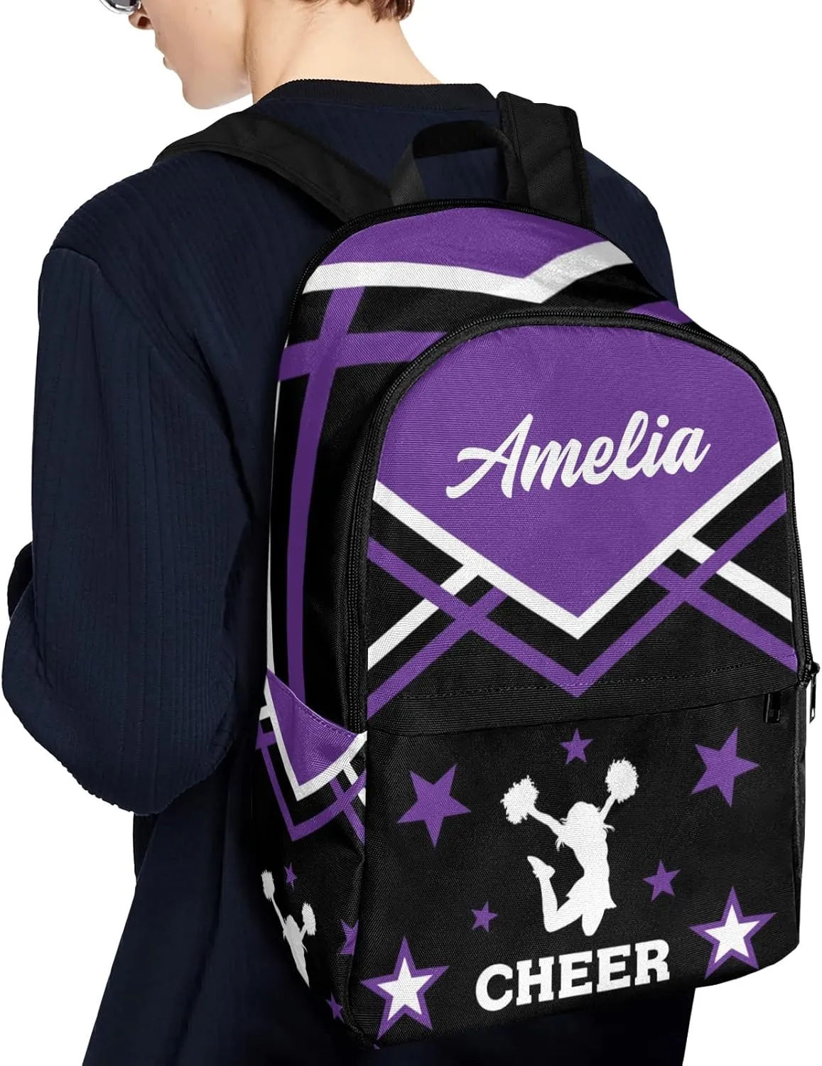 Cheerleader Cheer Purple 1 Personalized Backpack for Teen Boys Girls,Custom Travel Backpack Bookbag Casual Bag Name Gift