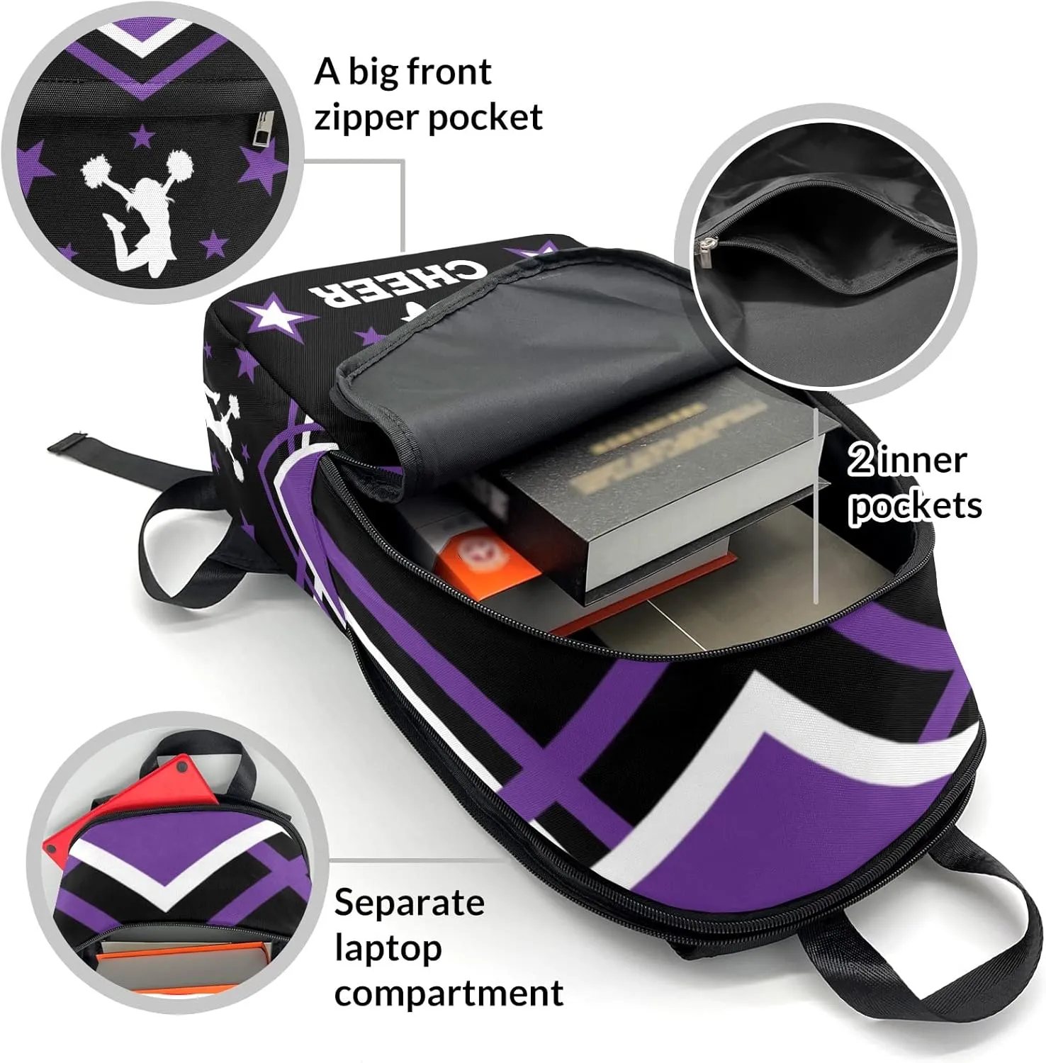 Cheerleader Cheer Purple 1 Personalized Backpack for Teen Boys Girls,Custom Travel Backpack Bookbag Casual Bag Name Gift