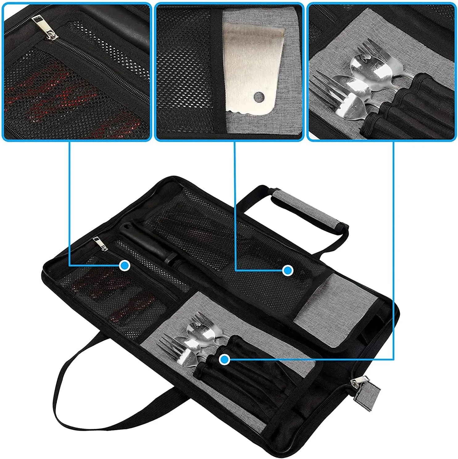 Chef’s Knife Roll Bag, Heavy Duty Oxford Chef Knife Bag, Portable 13 Slots Chef Knife Case, Multi-function Cutlery Knives Pouch Holder Knife Wrap Wallet Tool Roll