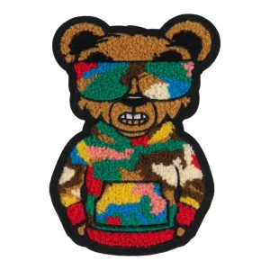 Chenille Camo Bear With Gold Teeth Patch 6 1/4 Inch