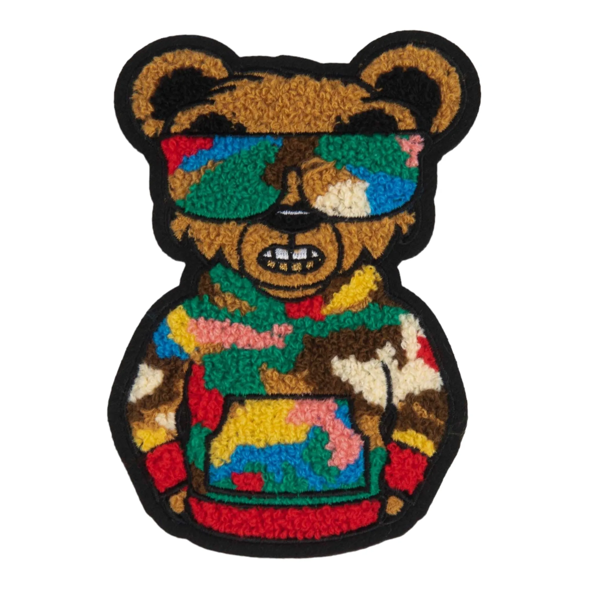 Chenille Camo Bear With Gold Teeth Patch 6 1/4 Inch