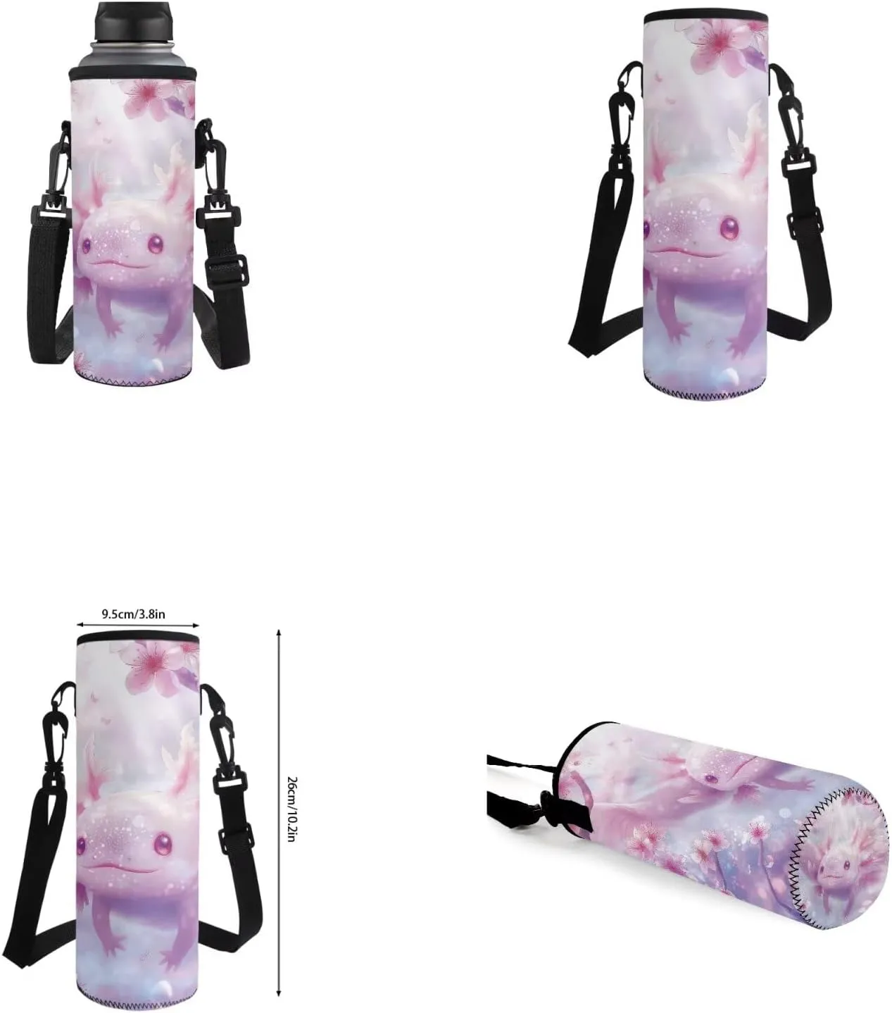 Cherry Blossom Axolotl Backpack for Girls Kids Backpack with Lunch Box Water Bottle Carrier and Aesthetic Pencil Case 4PCS Set Cute Bookbag with Front Pocket for School 17" Large School Bag