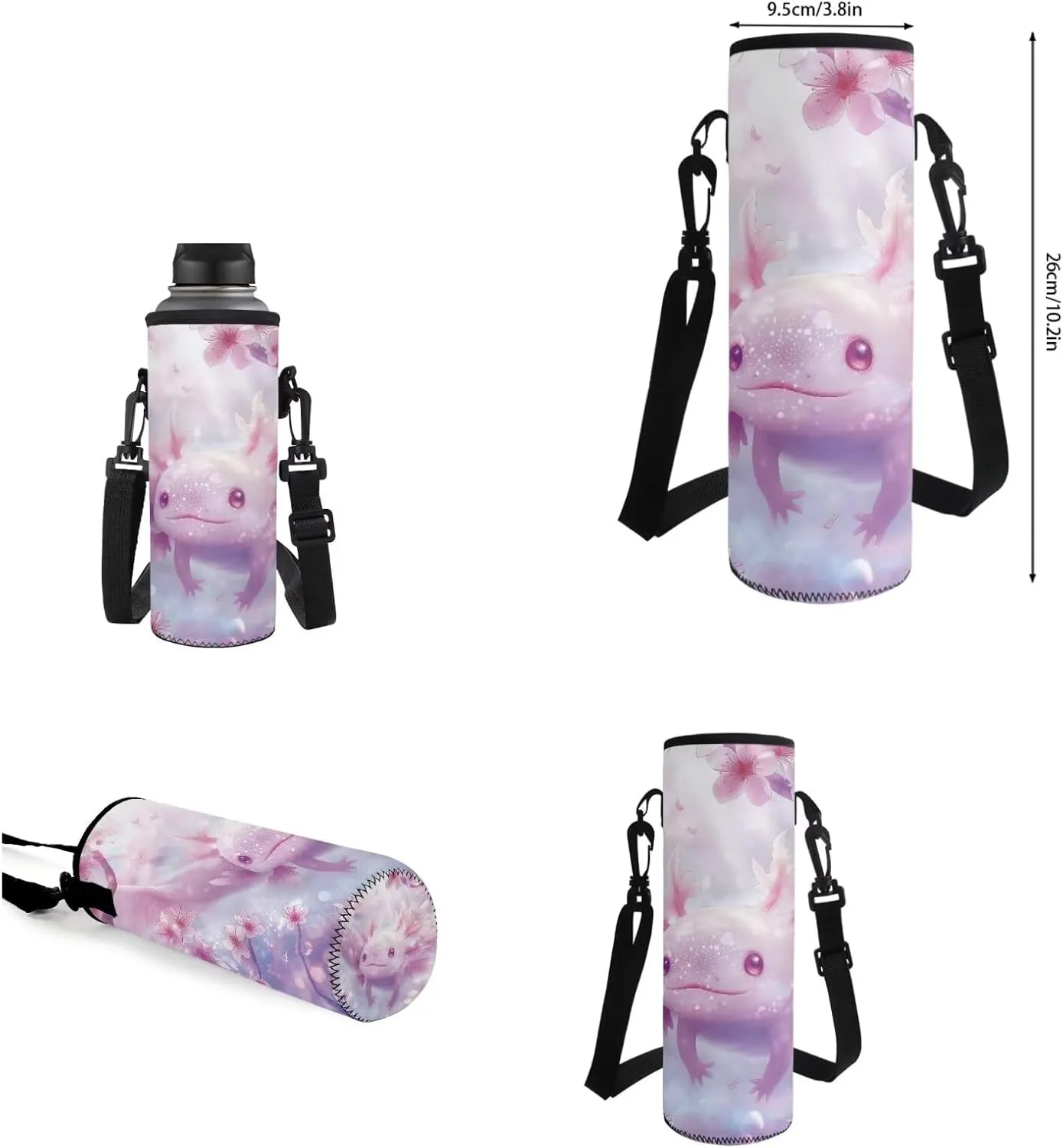 Cherry Blossom Axolotl backpack for Girls Kids Backpack with Lunch Box Water Bottle Holder and Pen Holder 4PCS Bookbag Set for Teen Girls 17" Aesthetic Elementary School Bag with Side Pocket