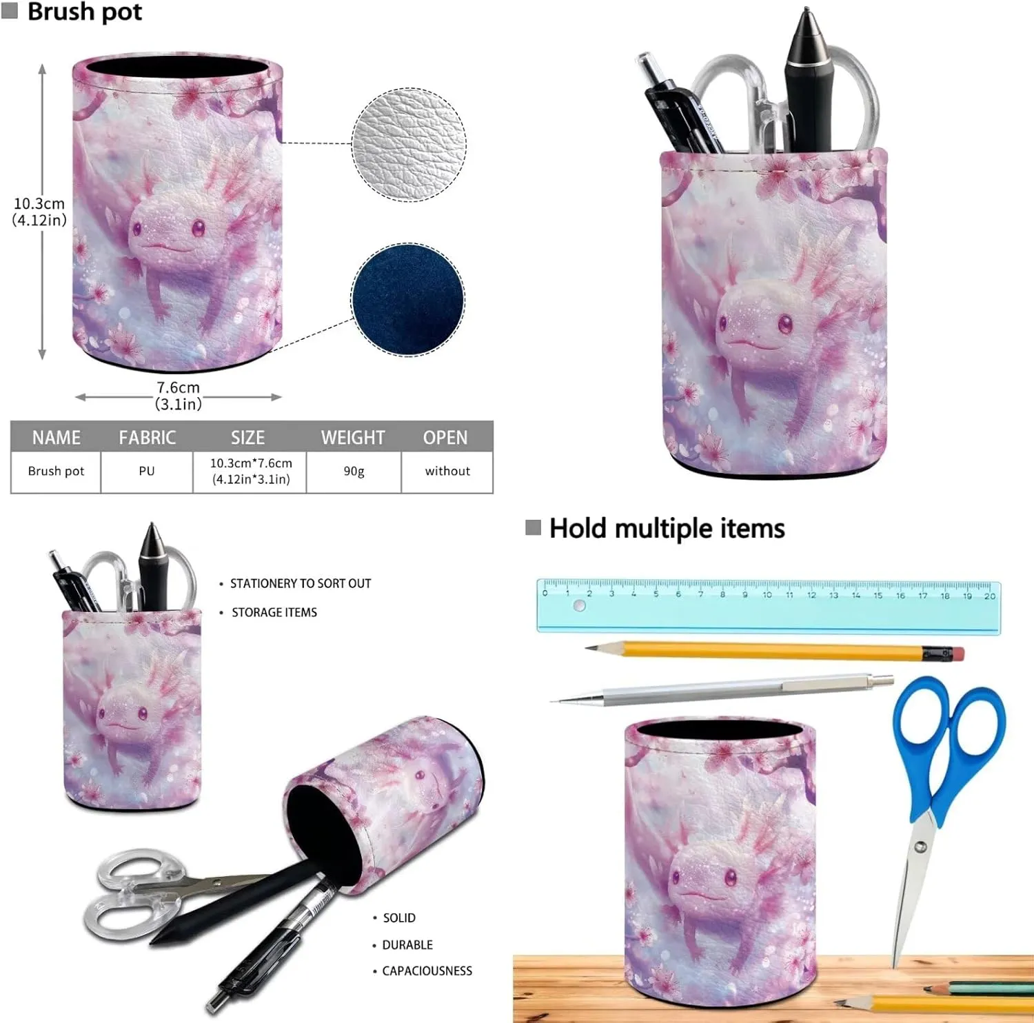 Cherry Blossom Axolotl backpack for Girls Kids Backpack with Lunch Box Water Bottle Holder and Pen Holder 4PCS Bookbag Set for Teen Girls 17" Aesthetic Elementary School Bag with Side Pocket