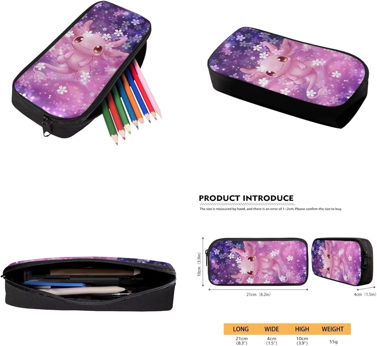 Cherry Blossom Axolotl Backpack for Girls Middle School Bookbags with Thermal Lunch Bag Water Bottle Holder and Pencil Case 4 Piece School Pack Back Set for Teens Picnic or Sports