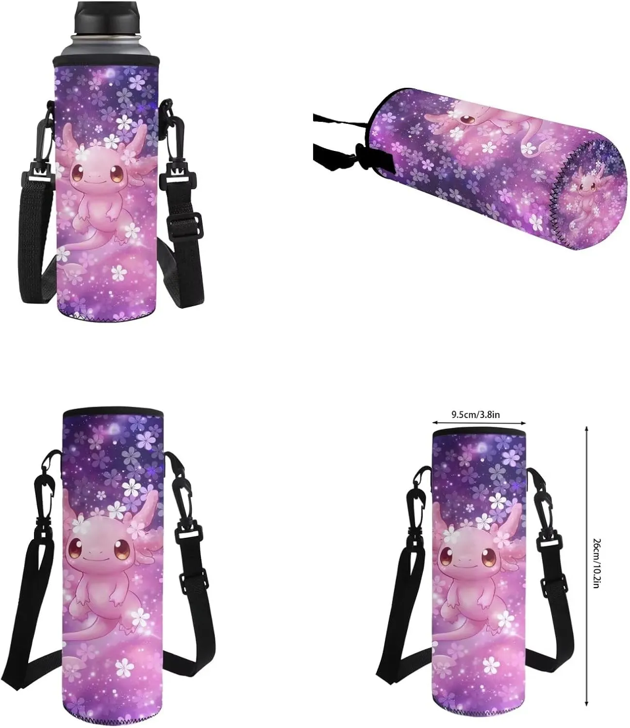 Cherry Blossom Axolotl Backpack for Girls Middle School Bookbags with Thermal Lunch Bag Water Bottle Holder and Pencil Case 4 Piece School Pack Back Set for Teens Picnic or Sports