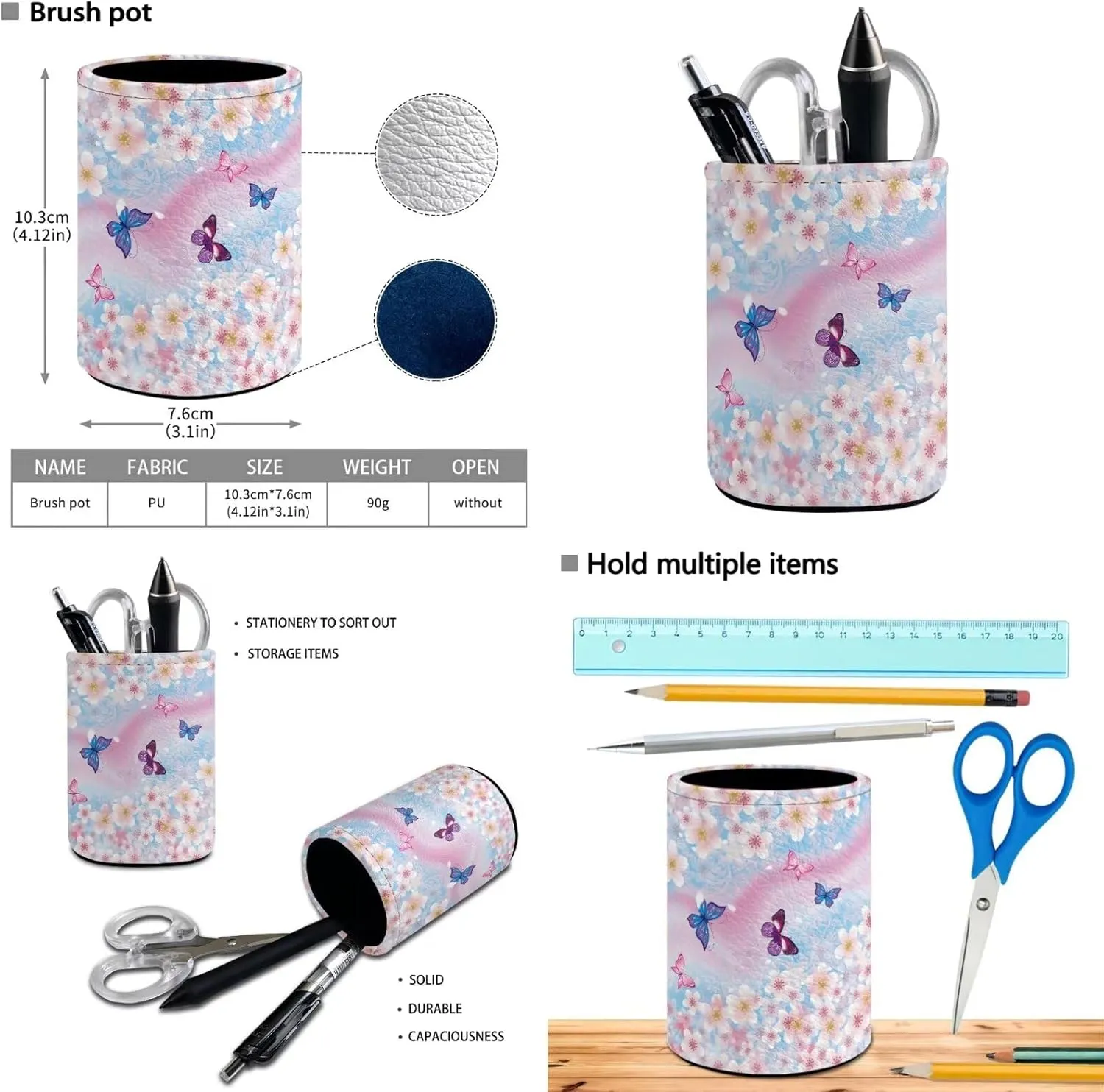 Cherry Blossom Butterfly Backpack for Girls Kids Backpack with Lunch Box Water Bottle Holder with Strap and Pencil Holder for Desk 4PCS Bookbag Set for Teen Girls 17 inch Aesthetic School Bag