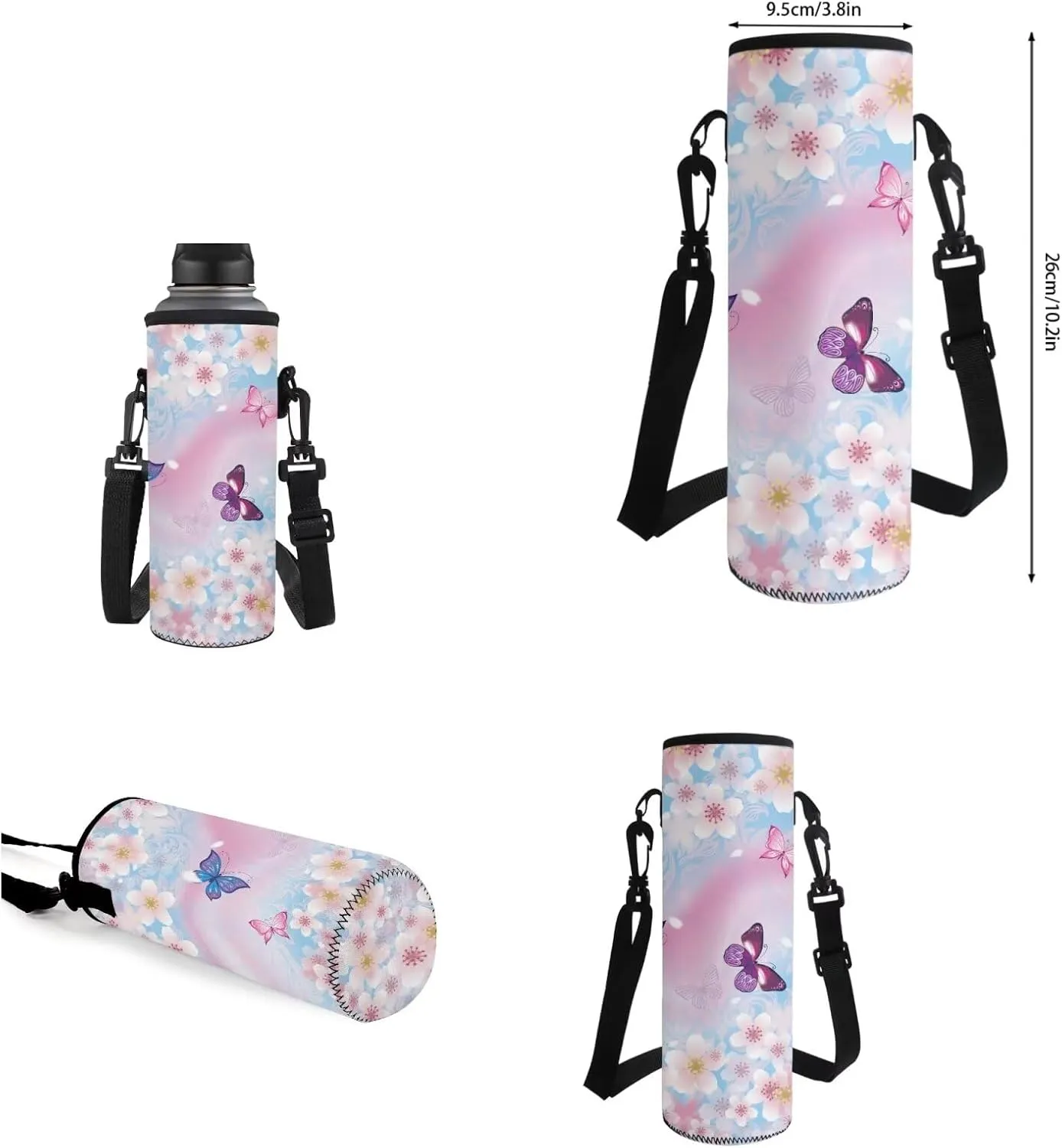 Cherry Blossom Butterfly Backpack for Girls Kids Backpack with Lunch Box Water Bottle Holder with Strap and Pencil Holder for Desk 4PCS Bookbag Set for Teen Girls 17 inch Aesthetic School Bag