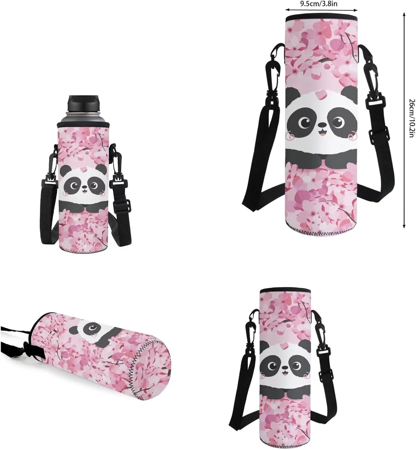 Cherry Blossom Panda Backpack for Girls Kids Backpack with Lunch Box Water Bottle Carrier and Desk Pen Holder 4 in 1 Cute Bookbag Set 17 inch School Bag with Side Pocket for Elementary Girls