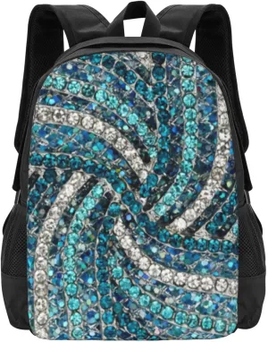 Chic Silver Grey Turquoise Blue Rhinestone Crystal Lightweight Packable Backpack Travel Casual Hiking Daypack Foldable Backpack For Men Women