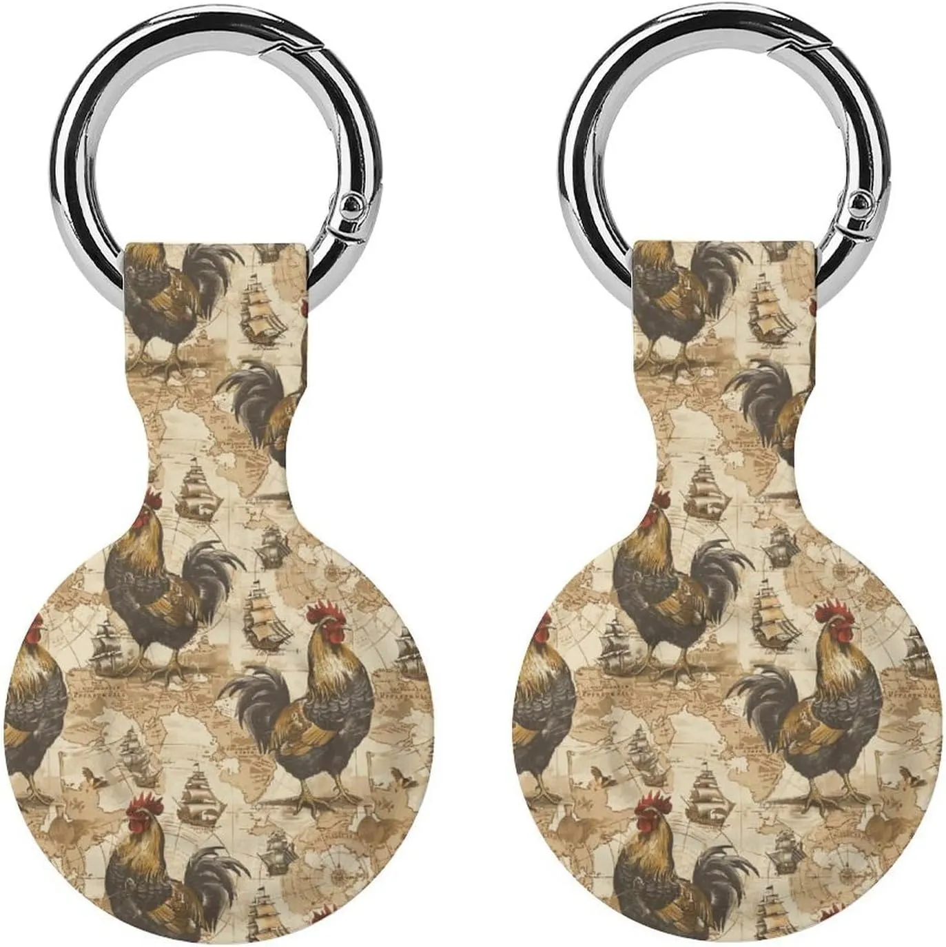 Chicken Pirate Ship Navigation Map Fashion Anti-Scratch Protective Case Cover Compatible with AirTag with Keychain